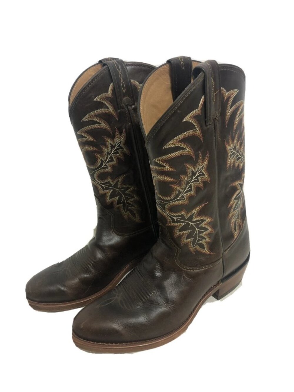 Vintage Tony Lama Boots Size 9 Y2896 Autumn Brown Leaves Round Toe